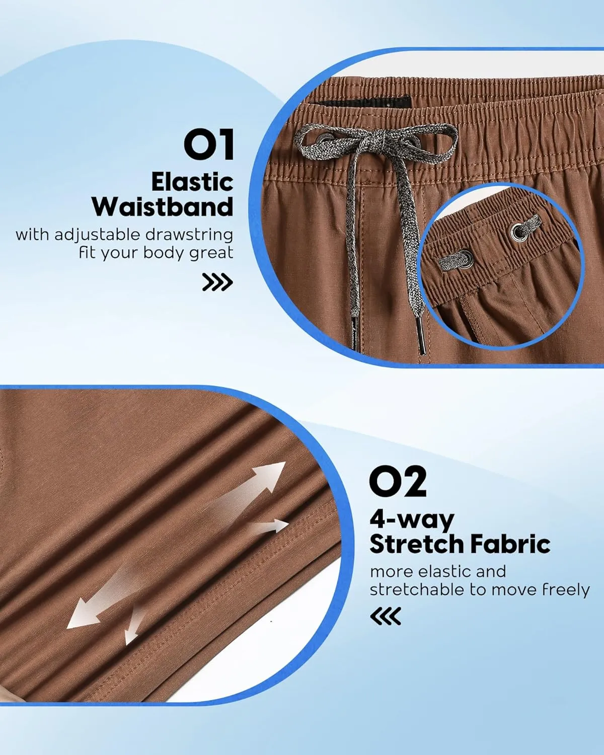 maamgic Men's 5 inch Inseam Shorts Pull-On Relaxed Fit Comfort Stretch Short Shorts with Pocket