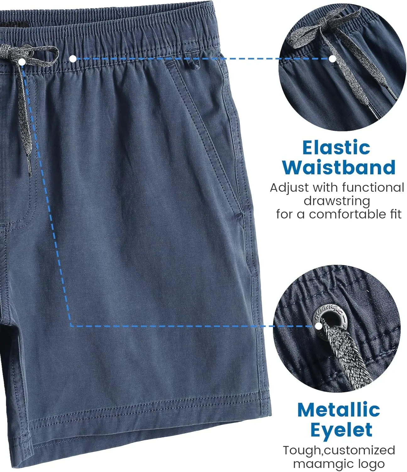 maamgic Men's 5 inch Inseam Shorts Pull-On Relaxed Fit Comfort Stretch Short Shorts with Pocket
