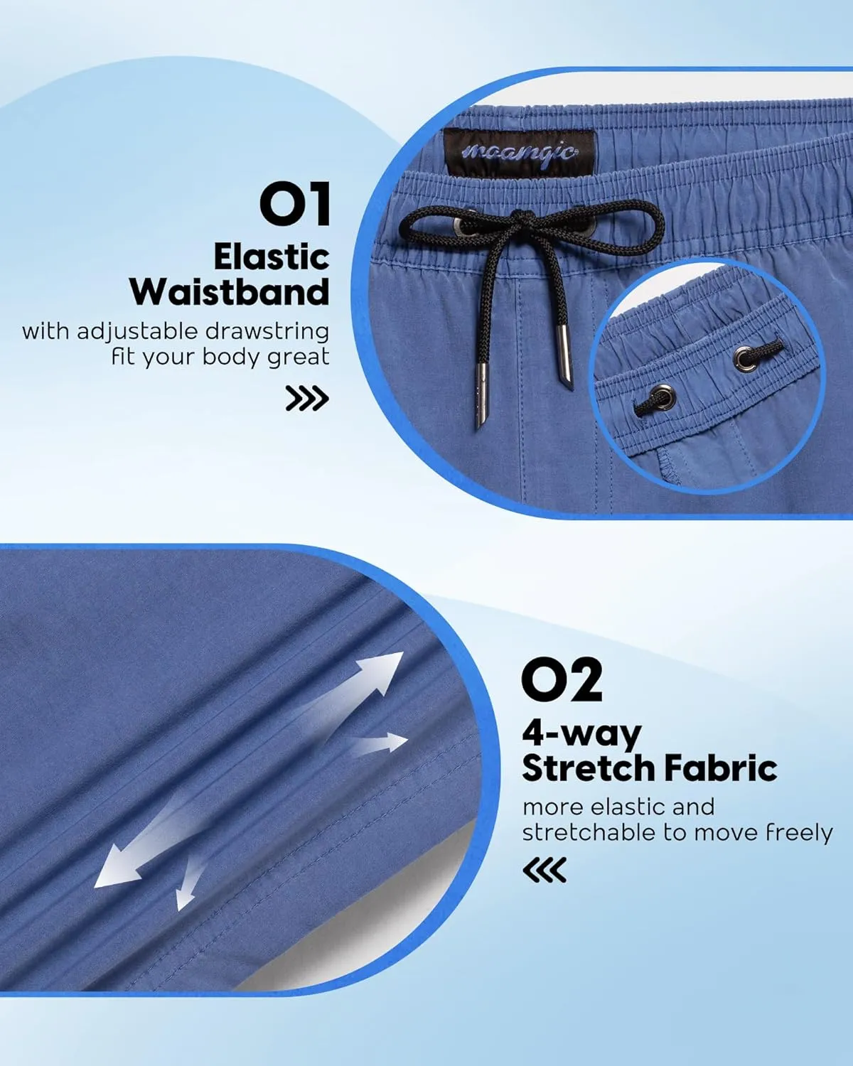 maamgic Men's 5 inch Inseam Shorts Pull-On Relaxed Fit Comfort Stretch Short Shorts with Pocket