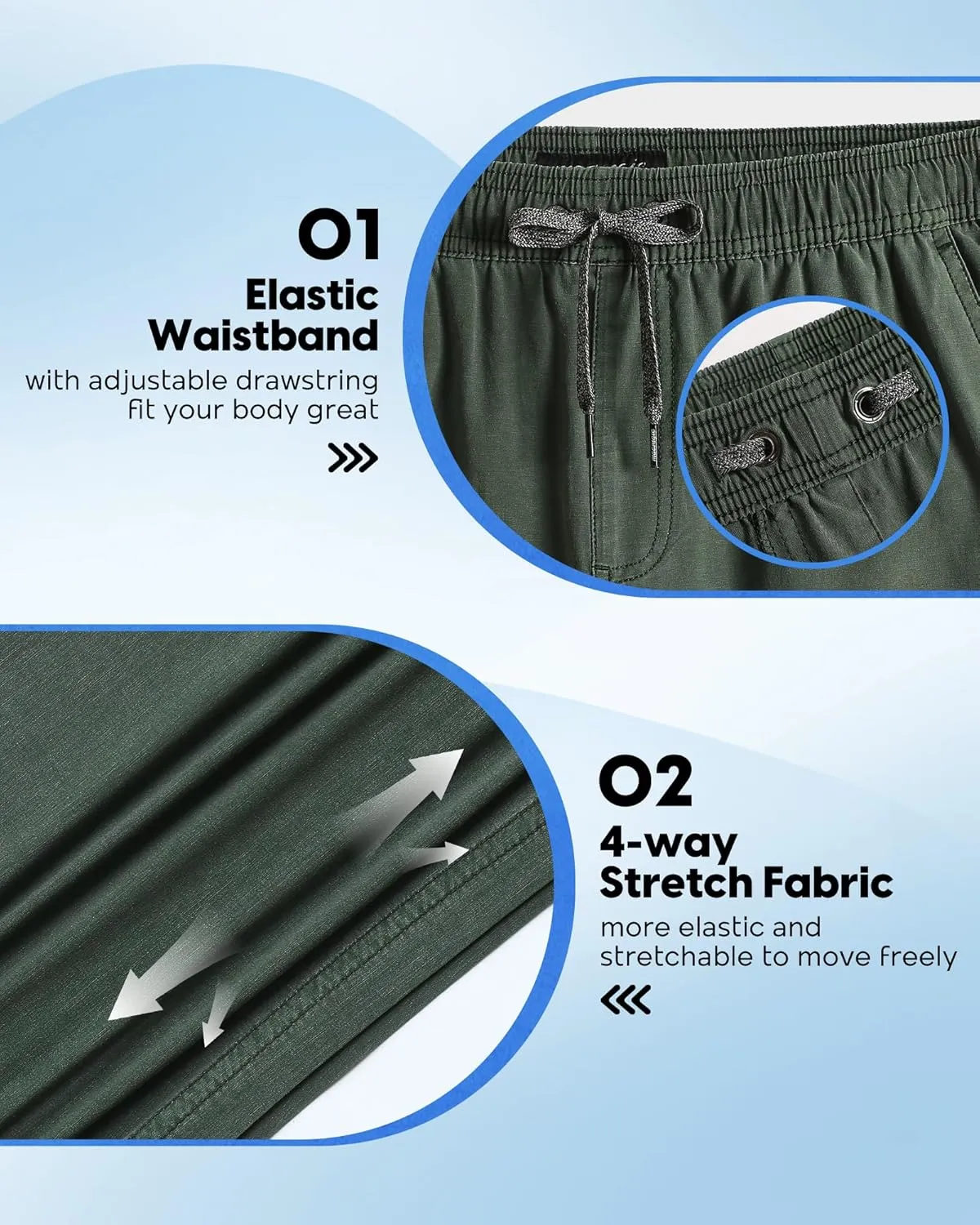 maamgic Men's 5 inch Inseam Shorts Pull-On Relaxed Fit Comfort Stretch Short Shorts with Pocket