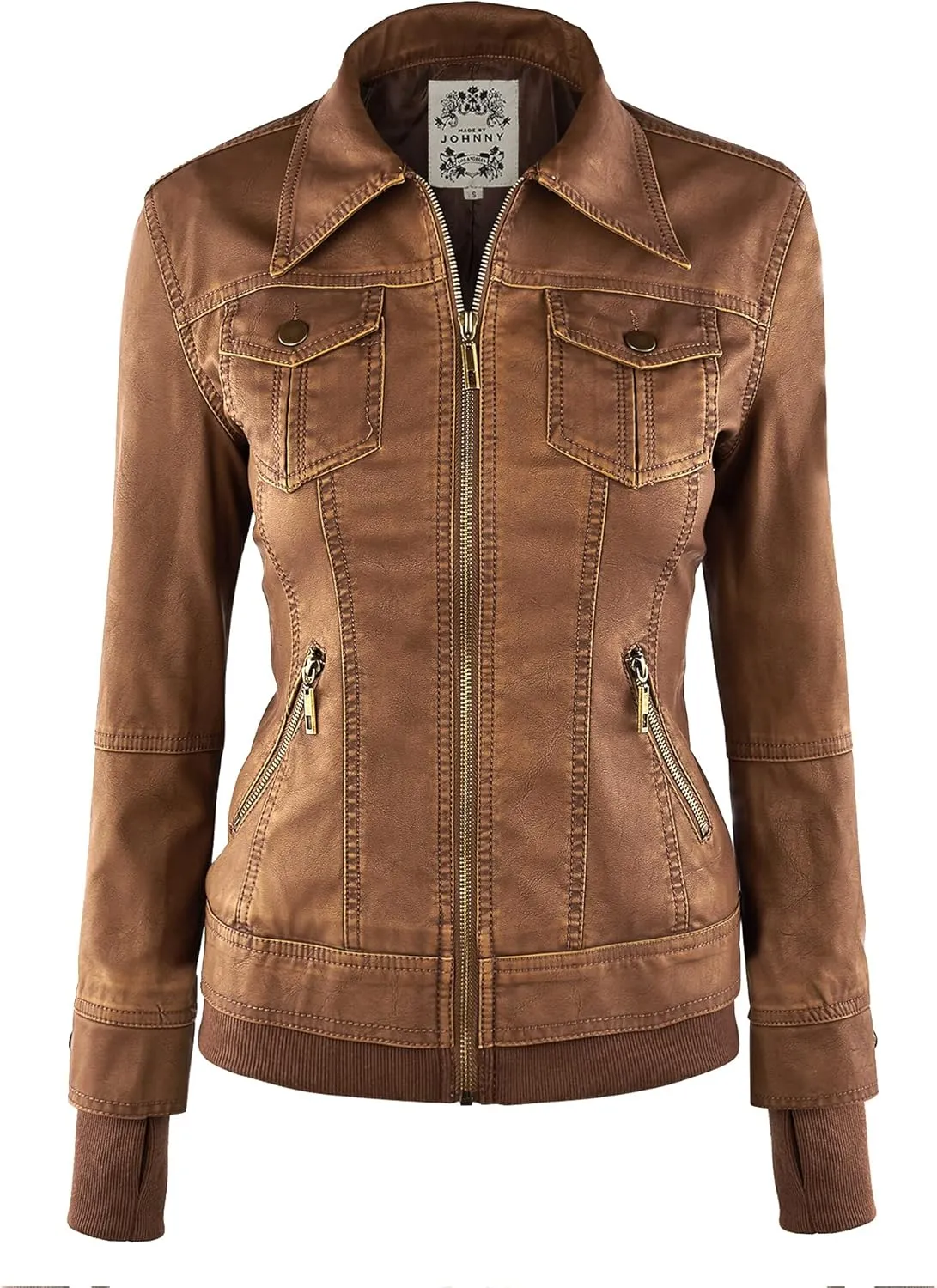 Made By Johnny Faux Leather Jacket Women Motorcycle Coat for Biker with Removable Hood