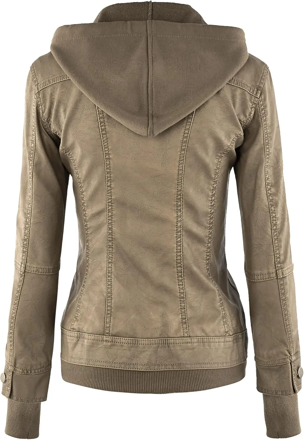 Made By Johnny Faux Leather Jacket Women Motorcycle Coat for Biker with Removable Hood