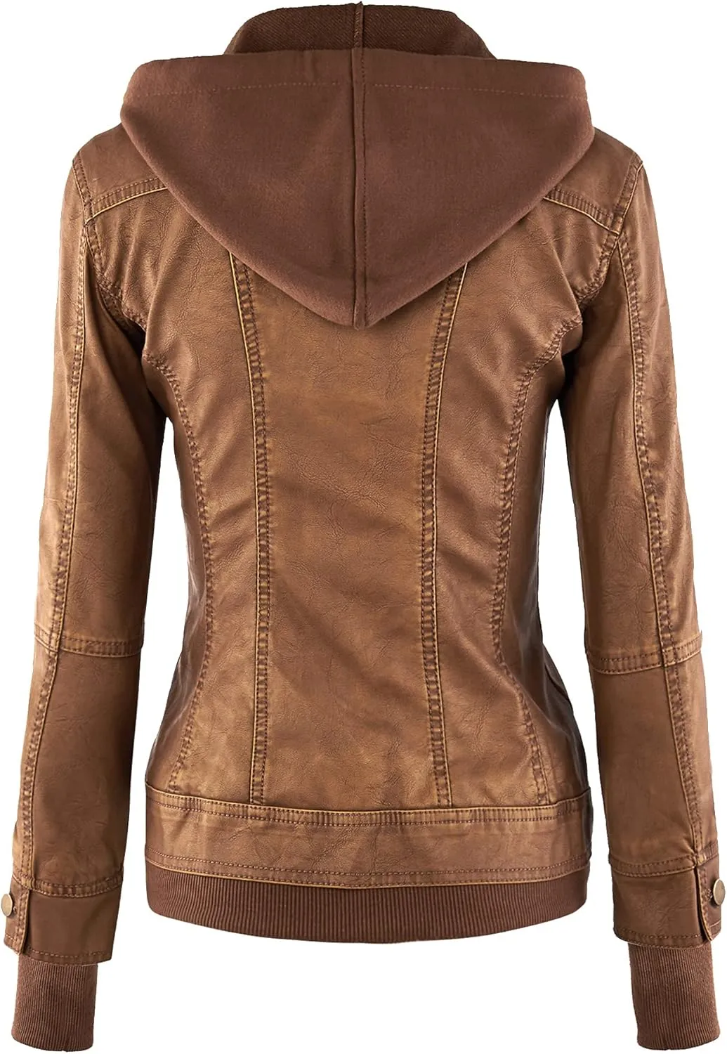 Made By Johnny Faux Leather Jacket Women Motorcycle Coat for Biker with Removable Hood