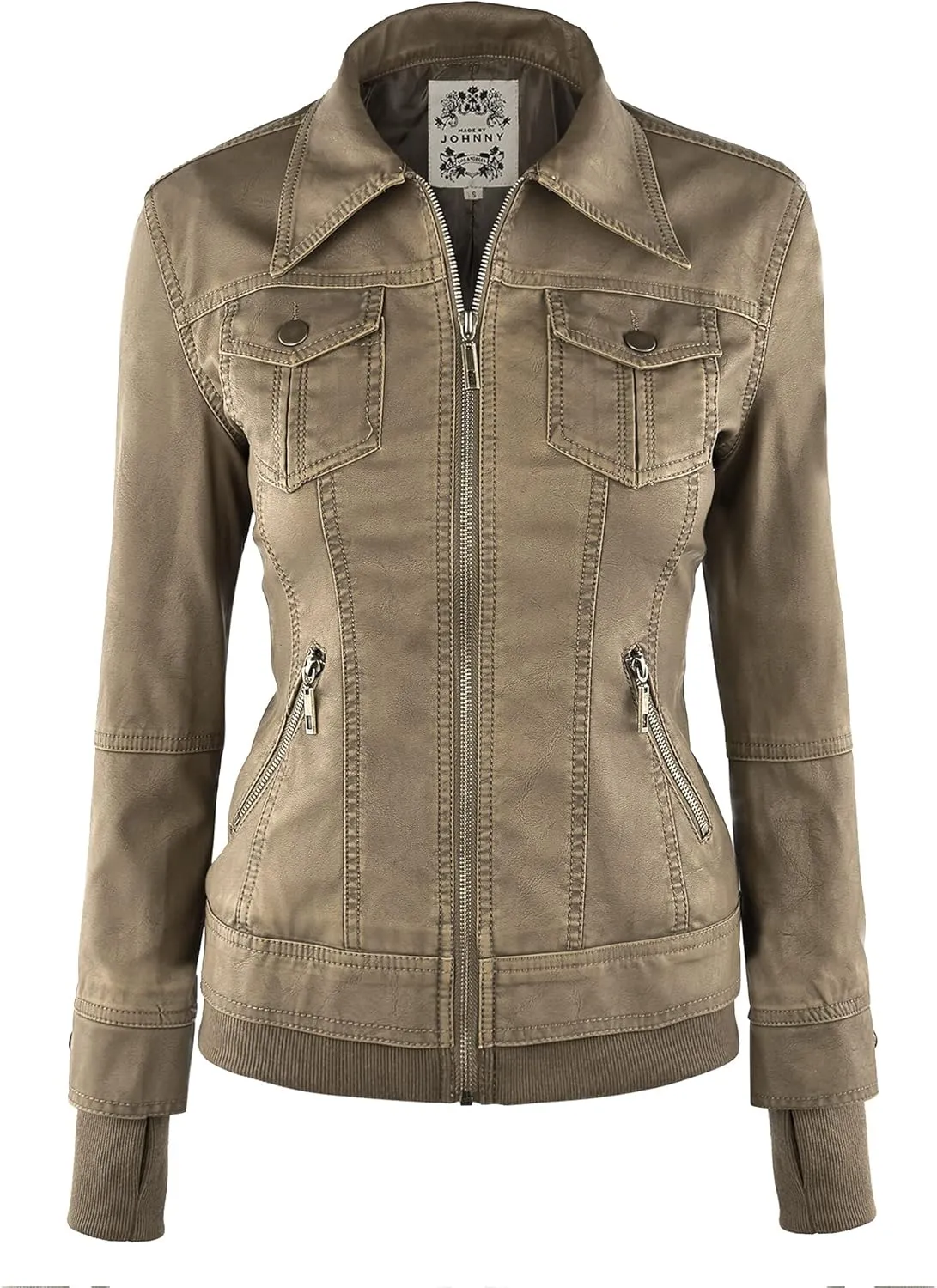 Made By Johnny Faux Leather Jacket Women Motorcycle Coat for Biker with Removable Hood