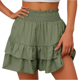 maisdgop Shorts for Women 2024 Summer Pleated Hem Beach Shorts Trendy Ruffle Yoga Shorts Comfy High Waisted Bermuda Shorts