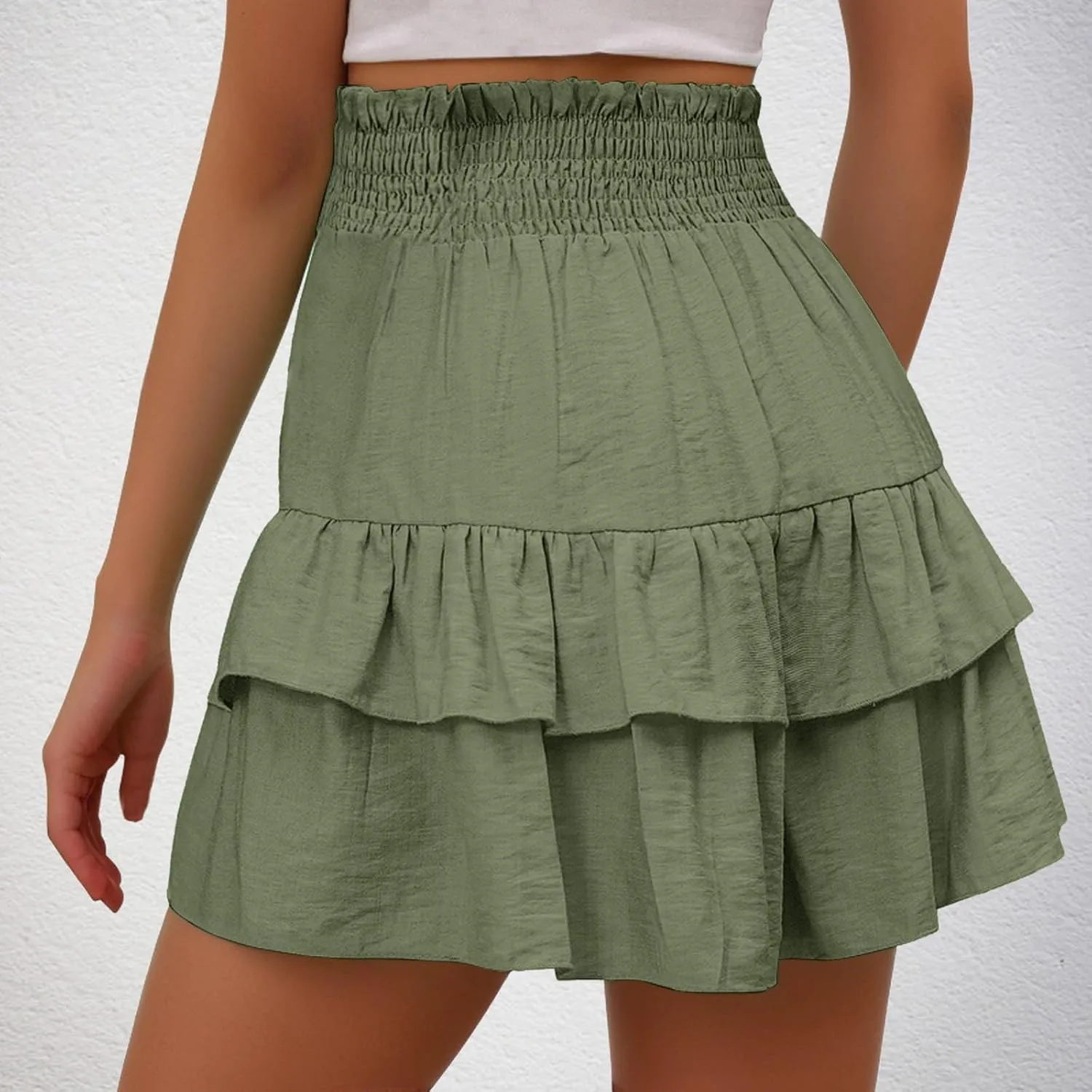 maisdgop Shorts for Women 2024 Summer Pleated Hem Beach Shorts Trendy Ruffle Yoga Shorts Comfy High Waisted Bermuda Shorts