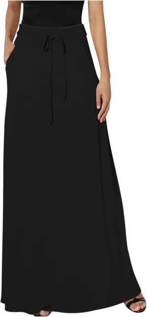 Maxi Skirt for Women 2024 Fashion Casual Elastic High Waisted Spring Summer Long Floor Length Skirts with Pockets