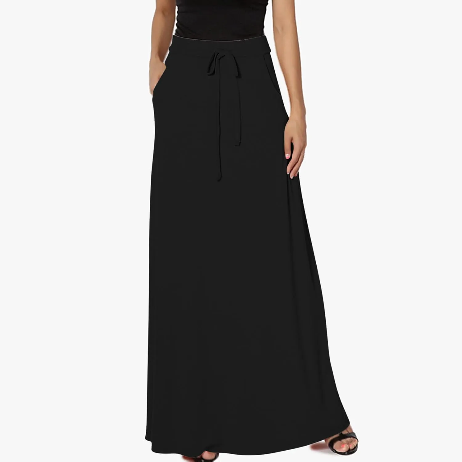 Maxi Skirt for Women 2024 Fashion Casual Elastic High Waisted Spring Summer Long Floor Length Skirts with Pockets