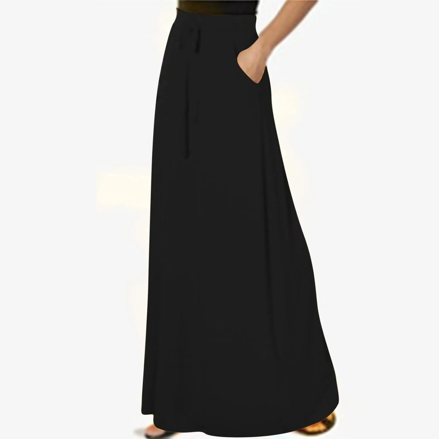 Maxi Skirt for Women 2024 Fashion Casual Elastic High Waisted Spring Summer Long Floor Length Skirts with Pockets