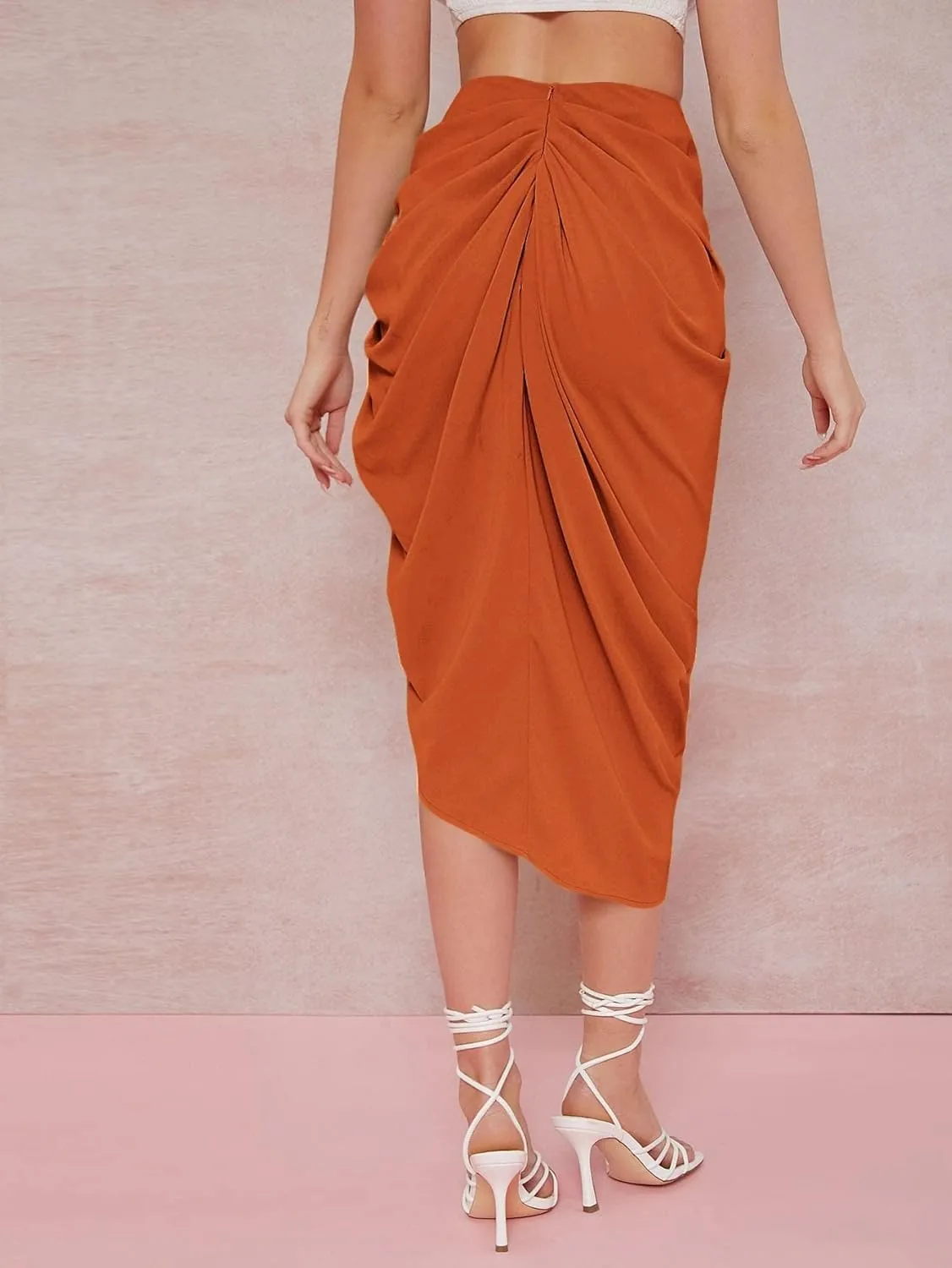 Maxi Skirts for Women Ruched High-Slit Midi Skirt