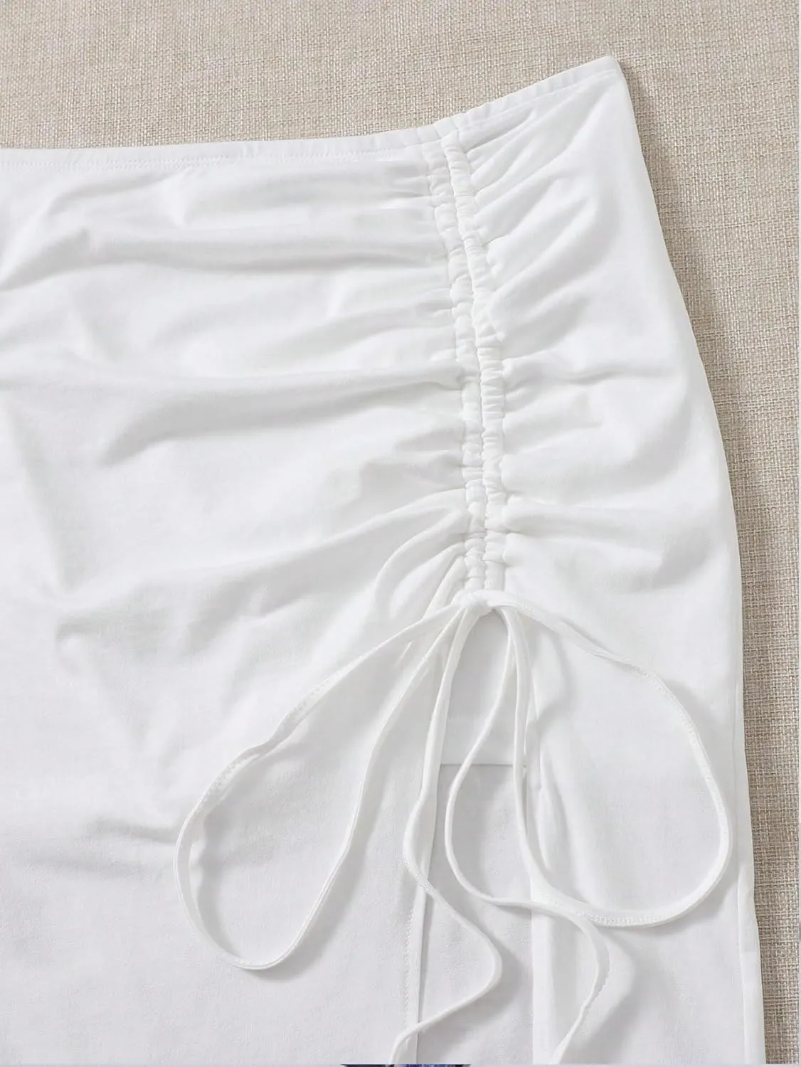 Maxi Skirts for Women Solid Ruched Drawstring Slit Summer Beach Skirt