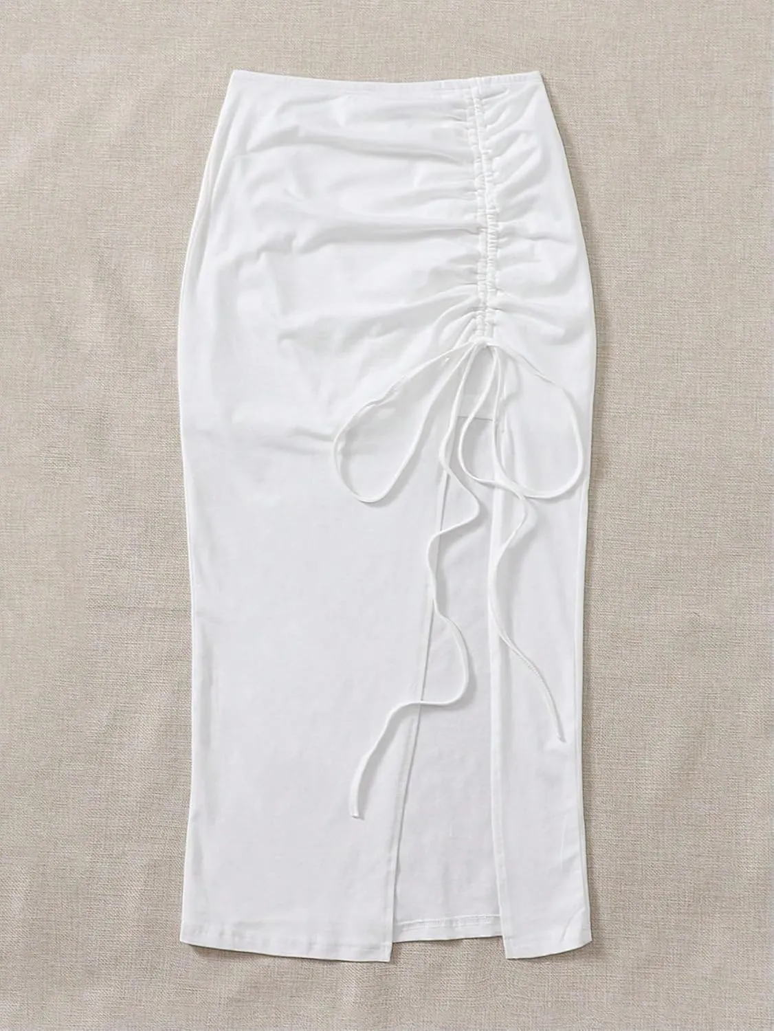 Maxi Skirts for Women Solid Ruched Drawstring Slit Summer Beach Skirt