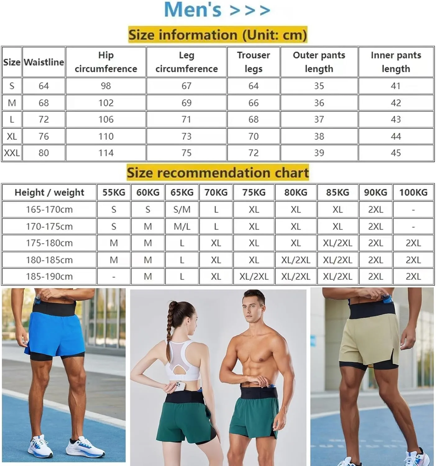 Mens 2 in 1 Running Shorts Quick Dry Mens Athletic Shorts with Pockets Outdoor Marathon Hiking Training Shorts Sports Shorts