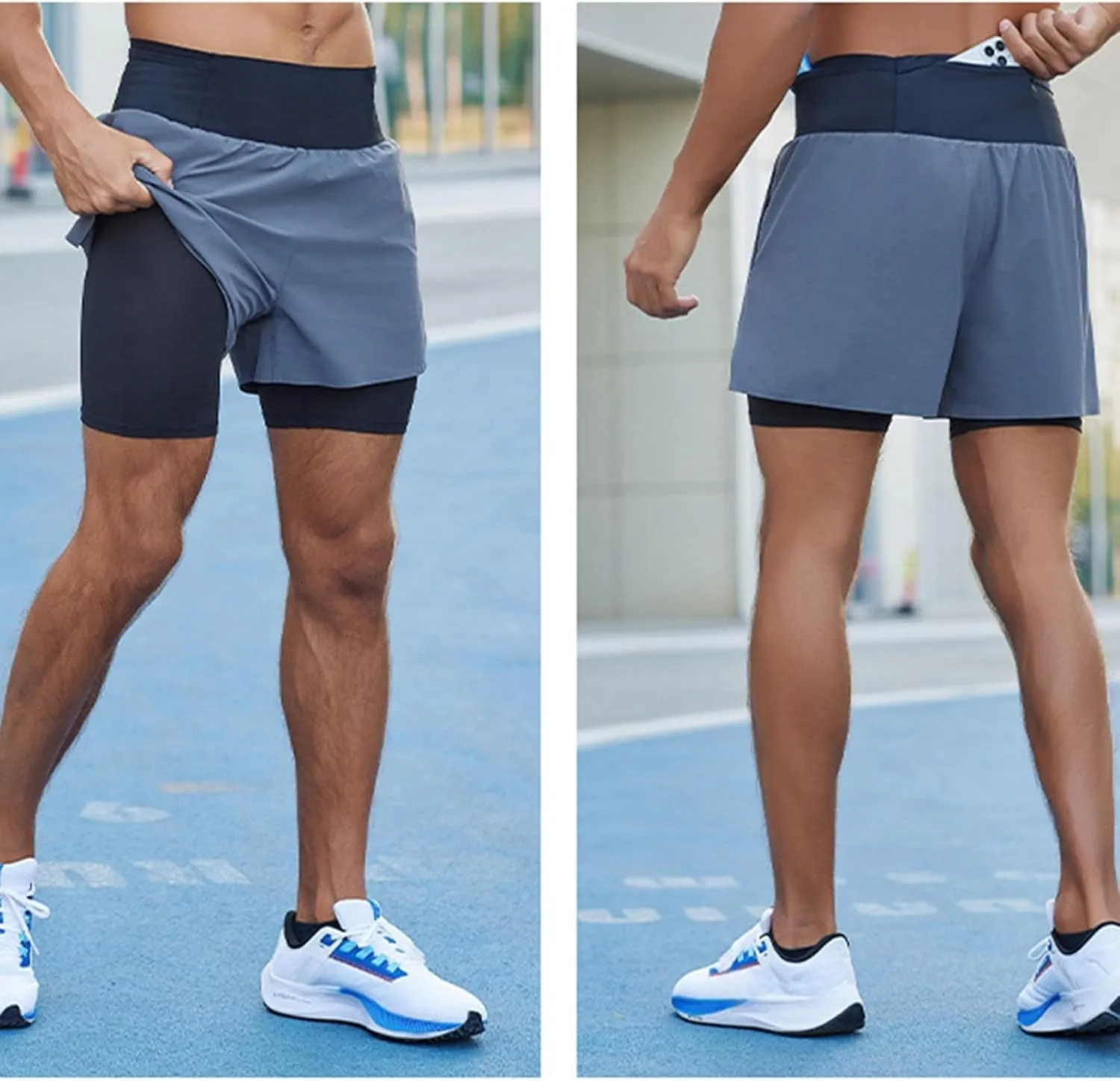 Mens 2 in 1 Running Shorts Quick Dry Mens Athletic Shorts with Pockets Outdoor Marathon Hiking Training Shorts Sports Shorts