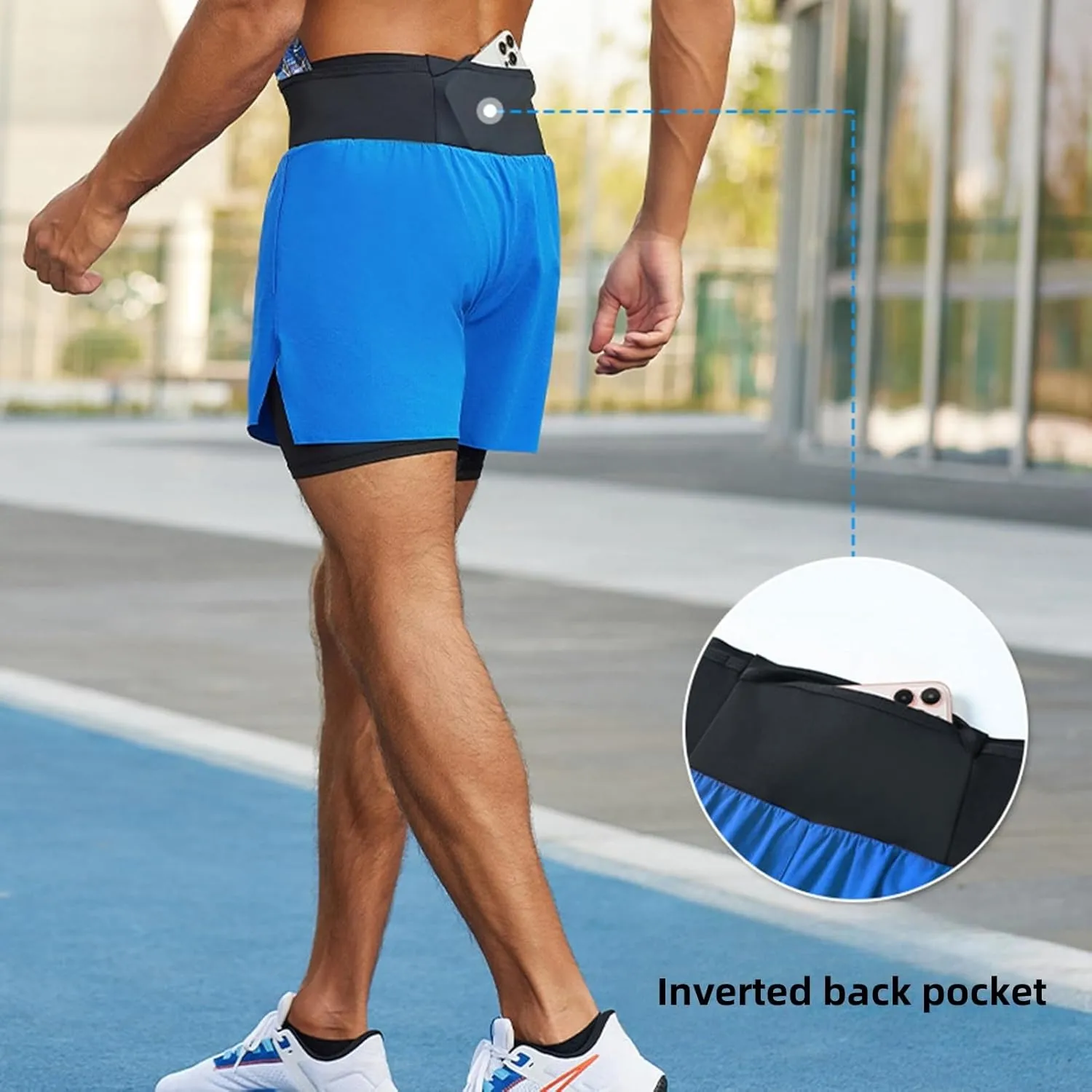 Mens 2 in 1 Running Shorts Quick Dry Mens Athletic Shorts with Pockets Outdoor Marathon Hiking Training Shorts Sports Shorts