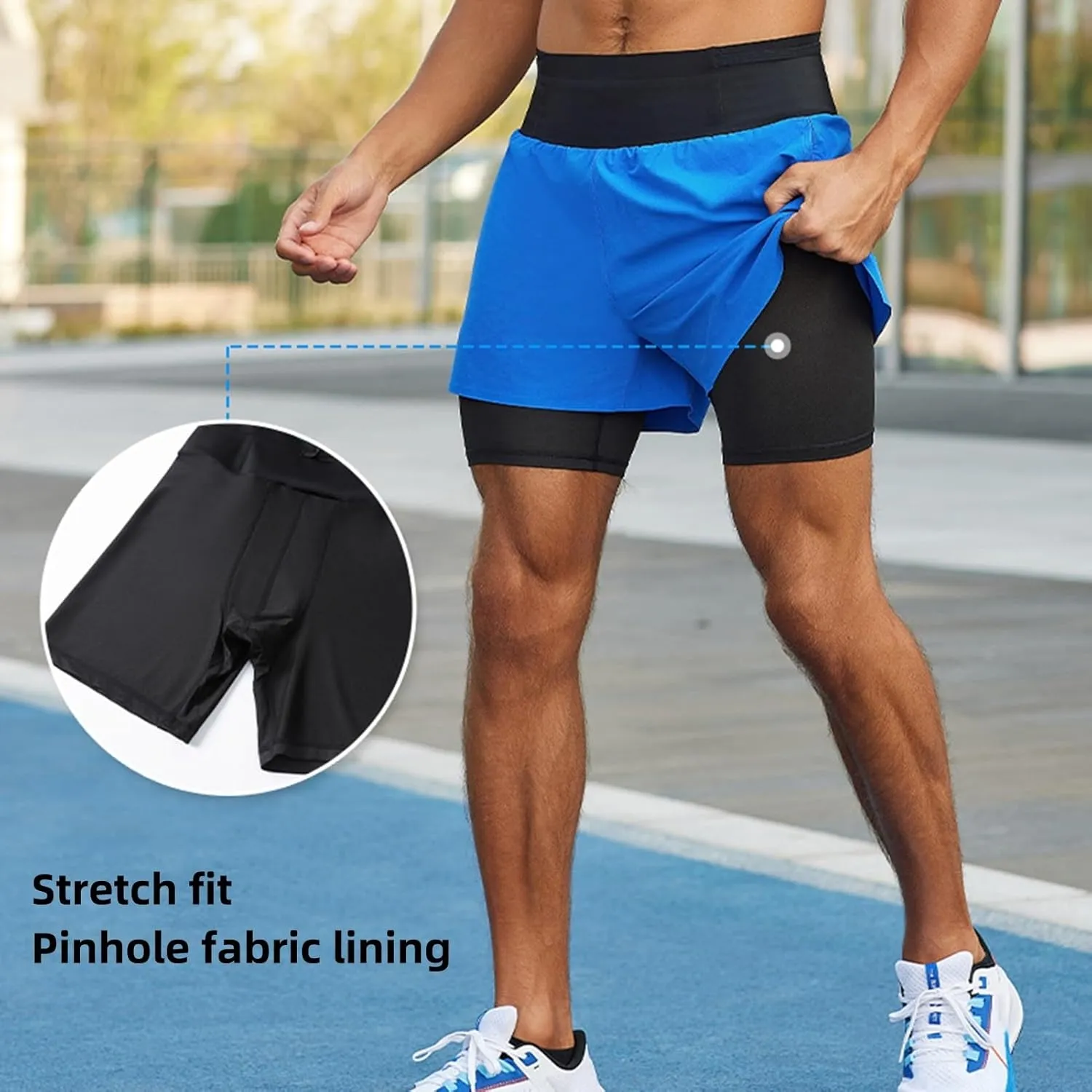 Mens 2 in 1 Running Shorts Quick Dry Mens Athletic Shorts with Pockets Outdoor Marathon Hiking Training Shorts Sports Shorts