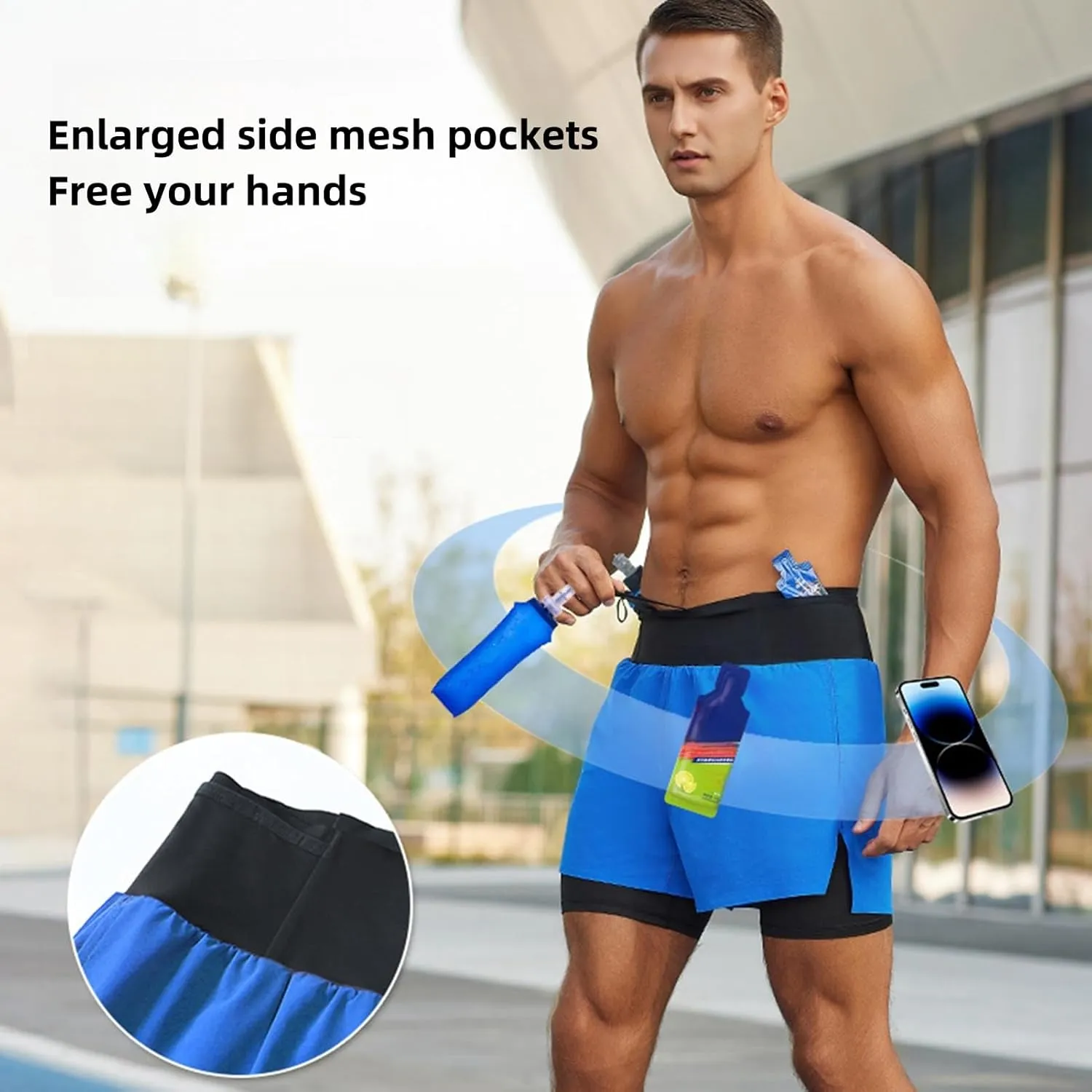Mens 2 in 1 Running Shorts Quick Dry Mens Athletic Shorts with Pockets Outdoor Marathon Hiking Training Shorts Sports Shorts
