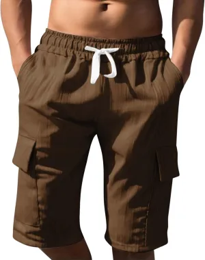 Men's Cargo Shorts Relaxed Fit with Multi Pocket Elastic Waist Drawstring Shorts Summer Beach Vacation Clothes