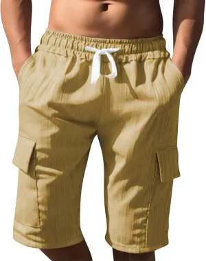 Men's Cargo Shorts Relaxed Fit with Multi Pocket Elastic Waist Drawstring Shorts Summer Beach Vacation Clothes