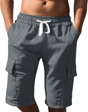 Men's Cargo Shorts Relaxed Fit with Multi Pocket Elastic Waist Drawstring Shorts Summer Beach Vacation Clothes