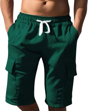 Men's Cargo Shorts Relaxed Fit with Multi Pocket Elastic Waist Drawstring Shorts Summer Beach Vacation Clothes