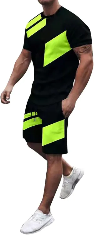 Mens Outfits Summer Lightweight Relaxed Fit Graphic Short Sleeve T-Shirts Printed Shorts Breathable Sport Set