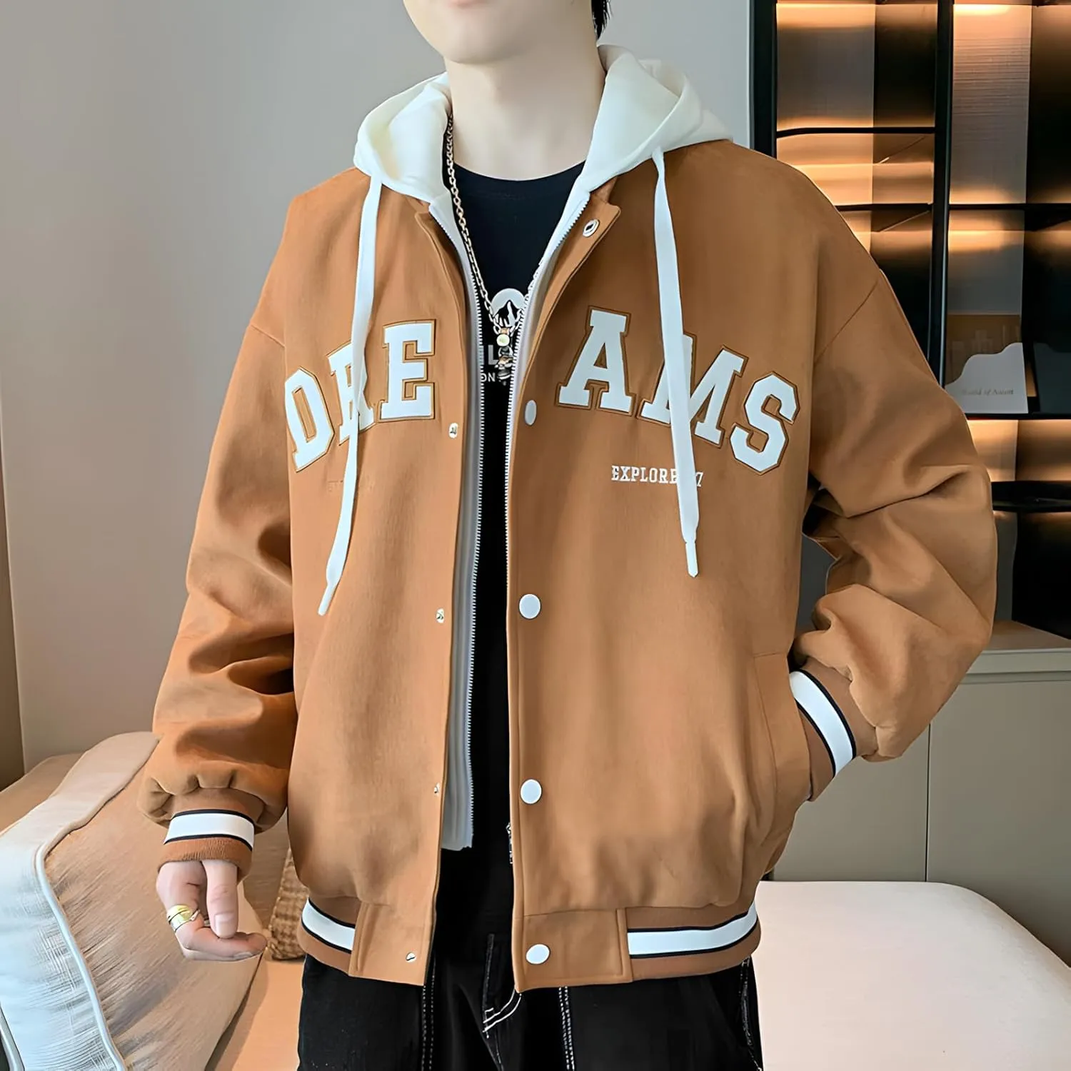Men's Spring And Autumn Casual Hooded Jacket Street Trend Baseball Clothing Embroidered Top Jacket Mens Jackets