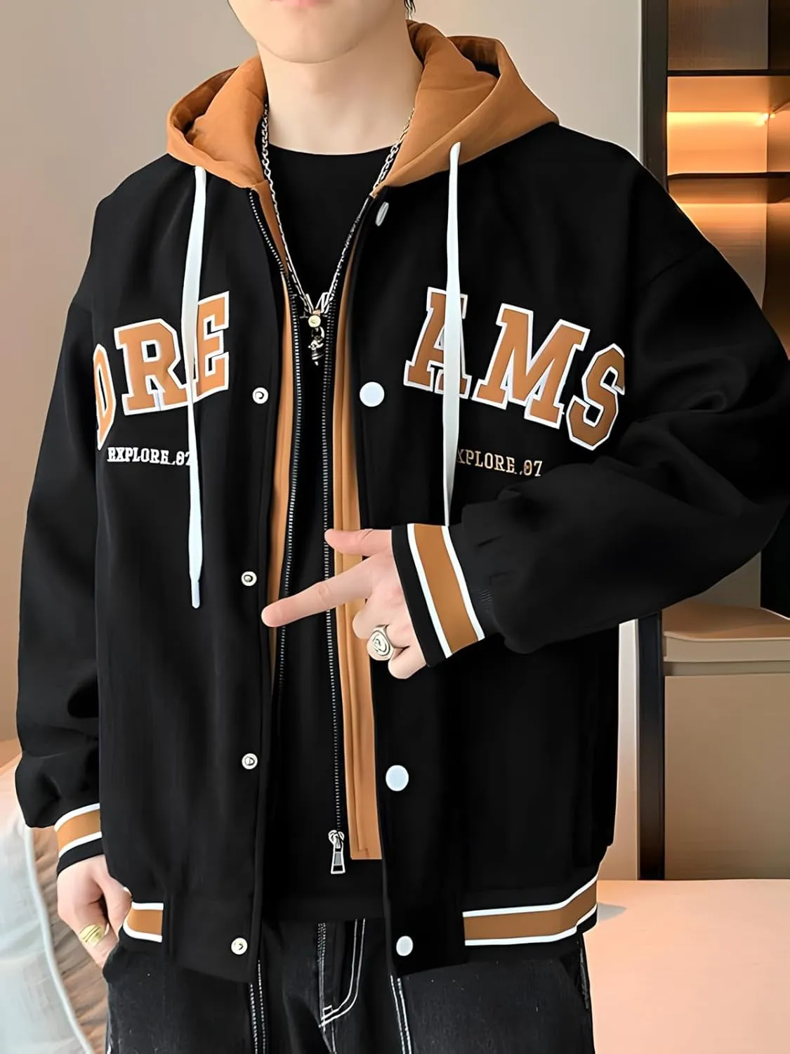 Men's Spring And Autumn Casual Hooded Jacket Street Trend Baseball Clothing Embroidered Top Jacket Mens Jackets