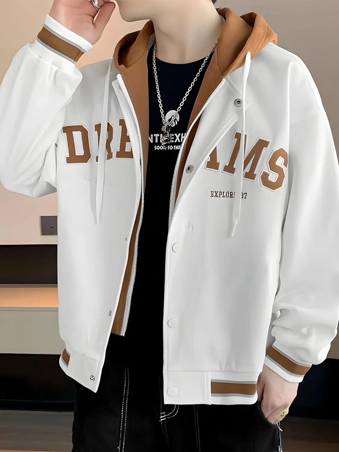 Men's Spring And Autumn Casual Hooded Jacket Street Trend Baseball Clothing Embroidered Top Jacket Mens Jackets