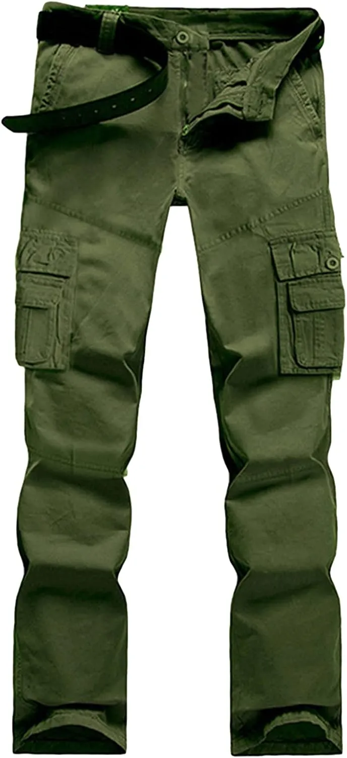 Men's Straight Leg Cargo Pants Multi-Pocket Casual Outdoor Military Trousers Plus Size Loose Slacks Cotton Pants
