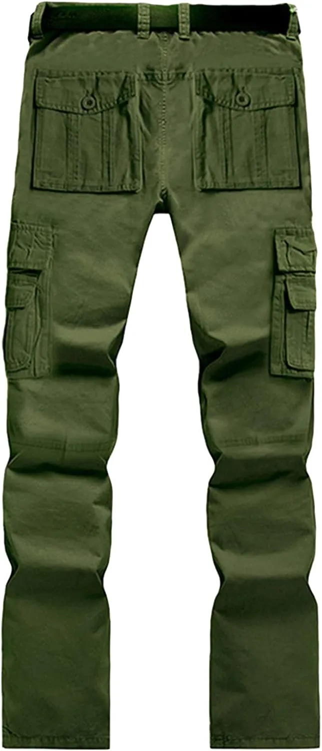 Men's Straight Leg Cargo Pants Multi-Pocket Casual Outdoor Military Trousers Plus Size Loose Slacks Cotton Pants