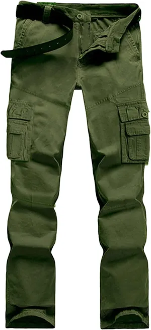 Men's Straight Leg Cargo Pants Multi-Pocket Casual Outdoor Military Trousers Plus Size Loose Slacks Cotton Pants