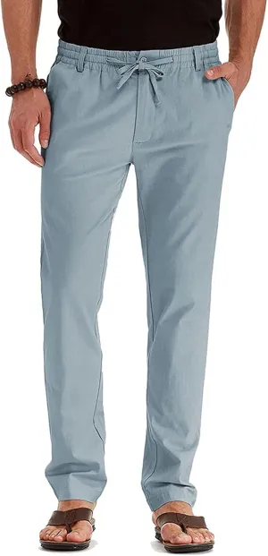 Mens Wild Cotton Pants, Classic Regular Fit Business Casual Work Pants, Elastic Drawstring Waist Twill Pants for Men
