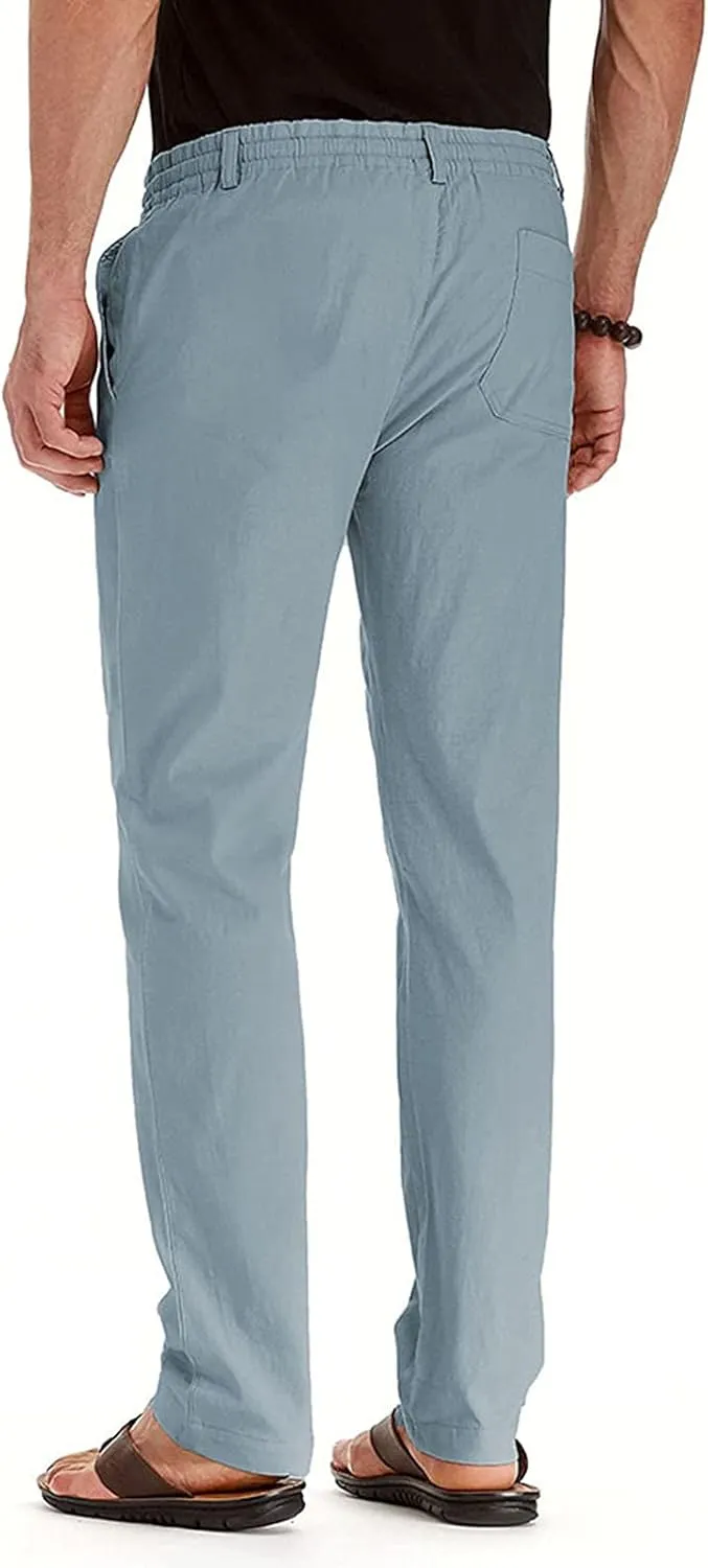 Mens Wild Cotton Pants, Classic Regular Fit Business Casual Work Pants, Elastic Drawstring Waist Twill Pants for Men