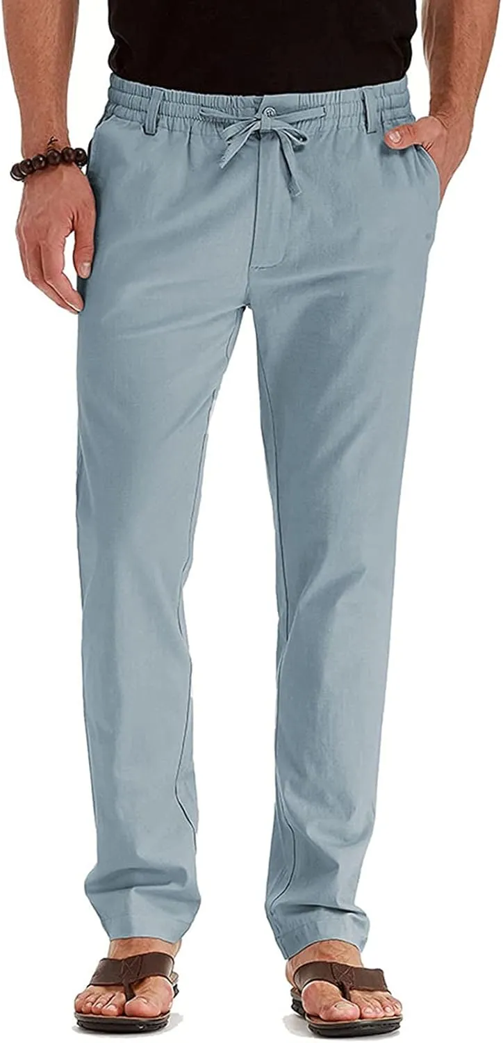Mens Wild Cotton Pants, Classic Regular Fit Business Casual Work Pants, Elastic Drawstring Waist Twill Pants for Men