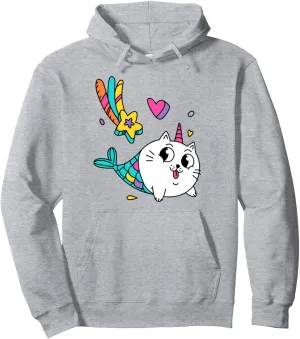 Meowgical Funny Unicorn Cat Mermaid Kids Toddler Girls Boys Pullover Hoodie