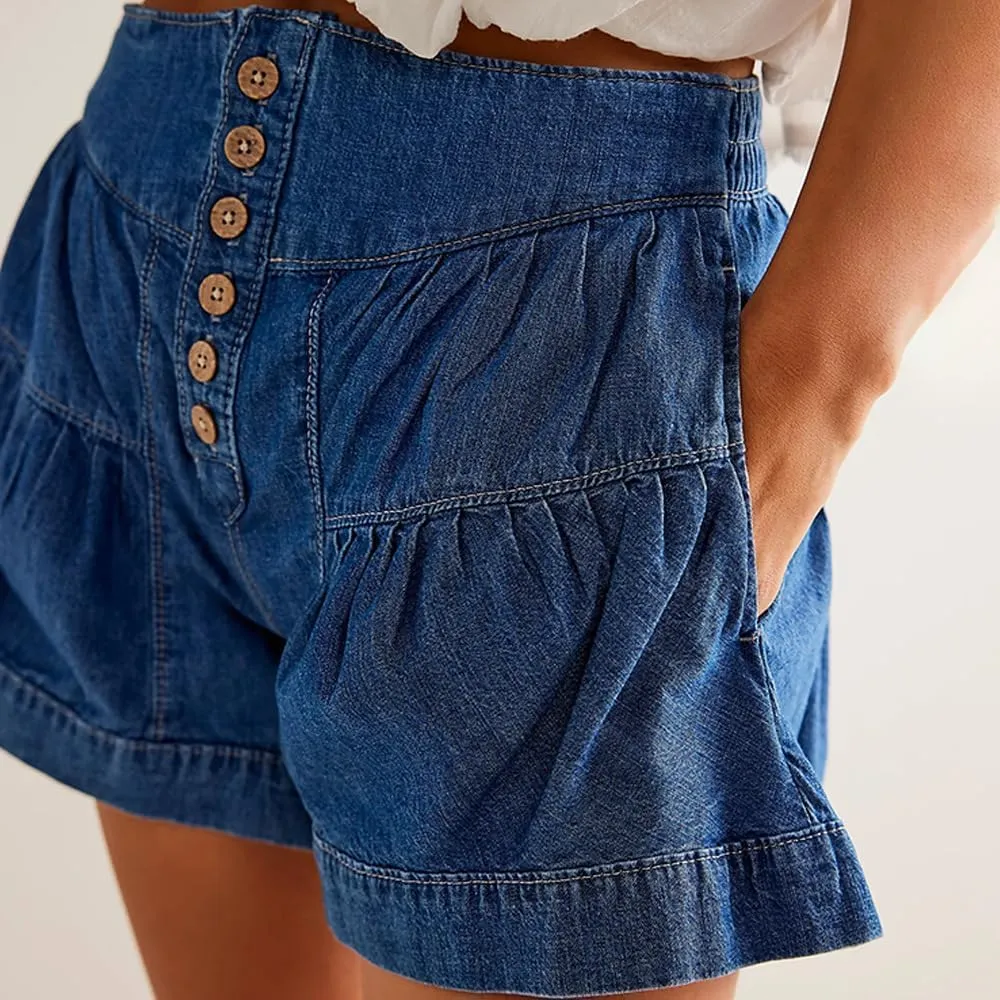MOLERFO High Waisted Jean Shorts Women Ruffle Shorts Booty A Line Shorts Y2k Cute Skorts Bloomer Baggy Denim Shorts