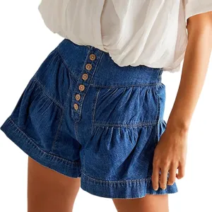 MOLERFO High Waisted Jean Shorts Women Ruffle Shorts Booty A Line Shorts Y2k Cute Skorts Bloomer Baggy Denim Shorts