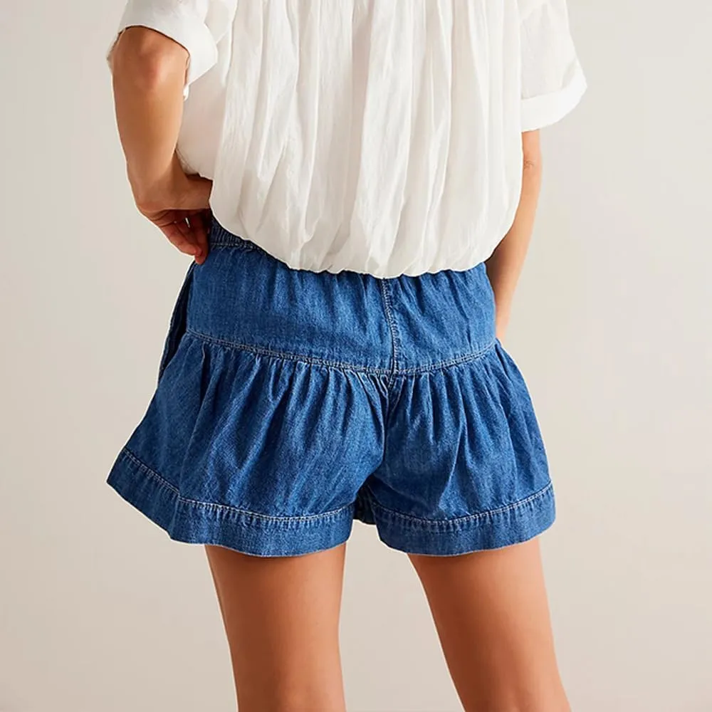 MOLERFO High Waisted Jean Shorts Women Ruffle Shorts Booty A Line Shorts Y2k Cute Skorts Bloomer Baggy Denim Shorts