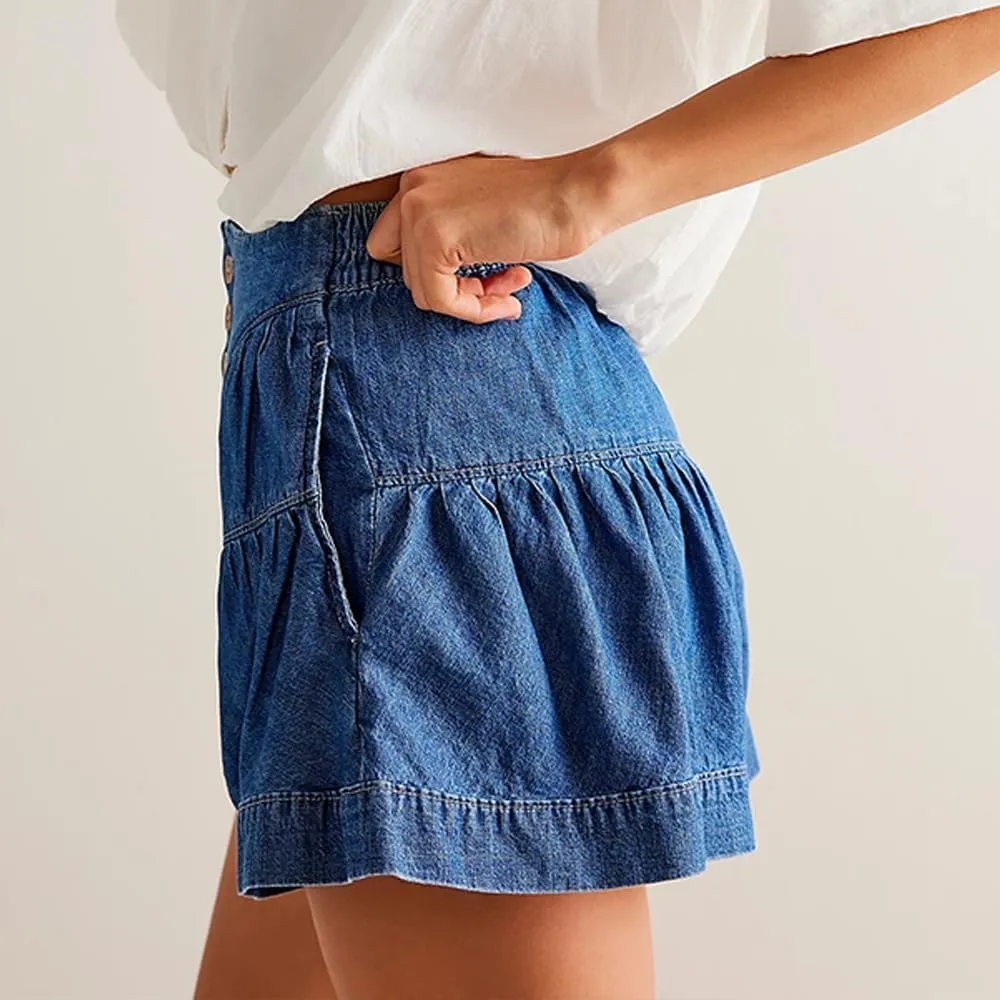 MOLERFO High Waisted Jean Shorts Women Ruffle Shorts Booty A Line Shorts Y2k Cute Skorts Bloomer Baggy Denim Shorts