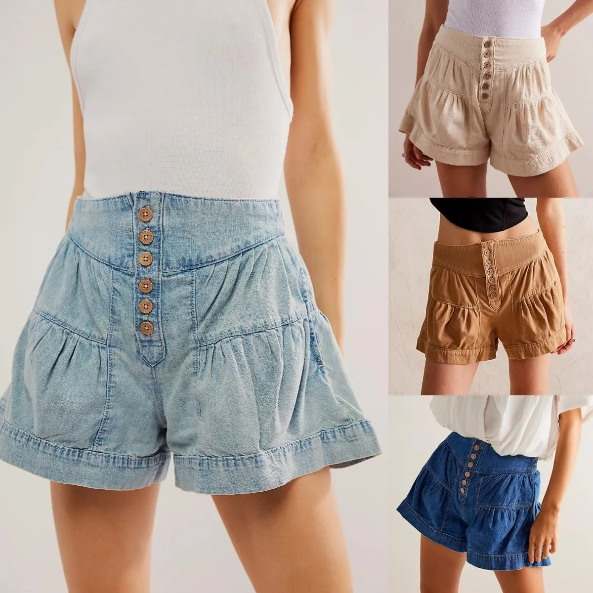 MOLERFO High Waisted Jean Shorts Women Ruffle Shorts Booty A Line Shorts Y2k Cute Skorts Bloomer Baggy Denim Shorts