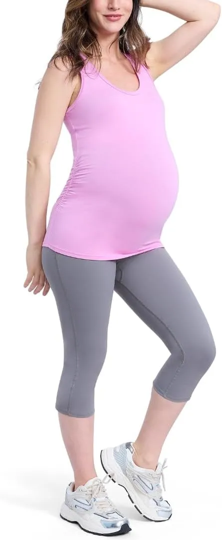 Motherhood Maternity Women's Side Ruched Scoop Neck Pregnancy Tank Top