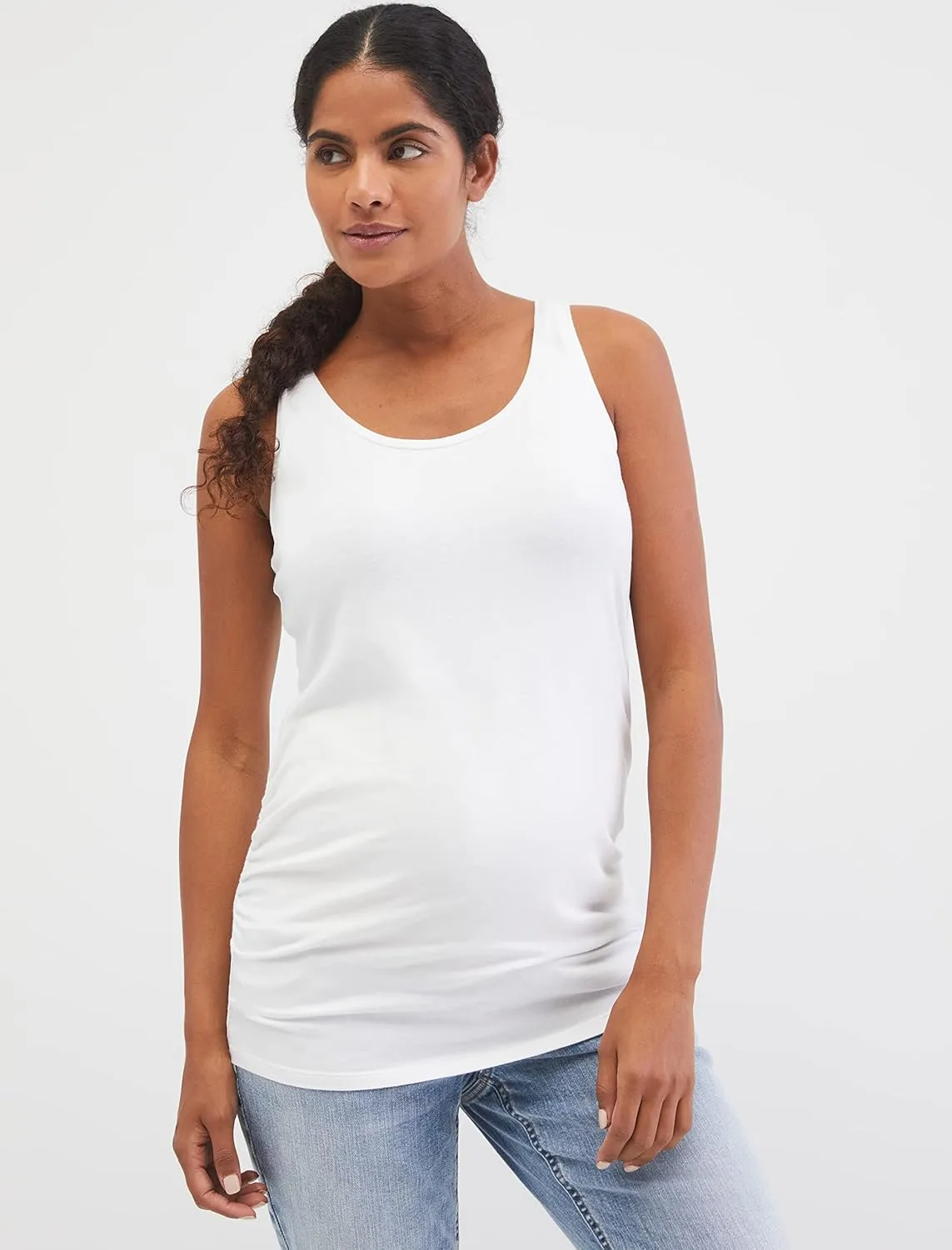 Motherhood Maternity Women's Sleeveless Scoop Neck Side Ruched Pregnancy Tank Top-3 Pack