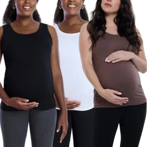 Motherhood Maternity Women's Sleeveless Scoop Neck Side Ruched Pregnancy Tank Top-3 Pack