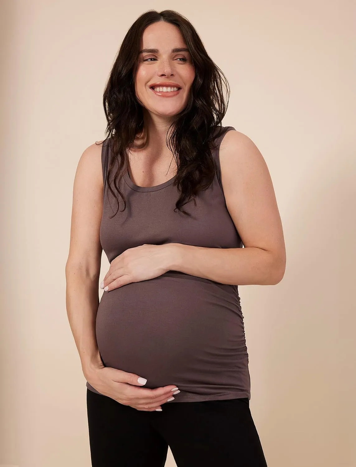Motherhood Maternity Women's Sleeveless Scoop Neck Side Ruched Pregnancy Tank Top-3 Pack