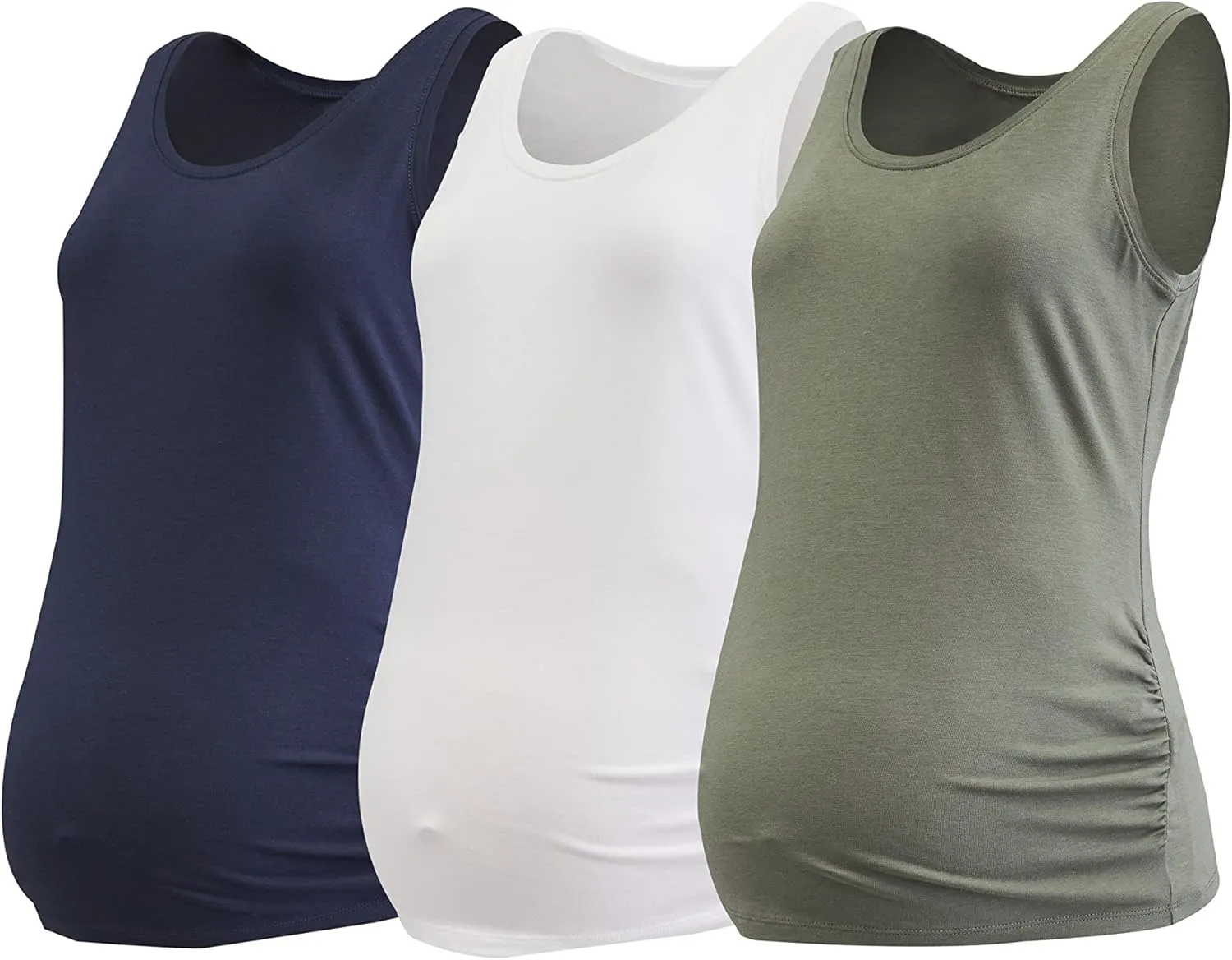 Motherhood Maternity Women's Sleeveless Scoop Neck Side Ruched Pregnancy Tank Top-3 Pack
