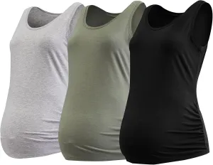 Motherhood Maternity Women's Sleeveless Scoop Neck Side Ruched Pregnancy Tank Top-3 Pack