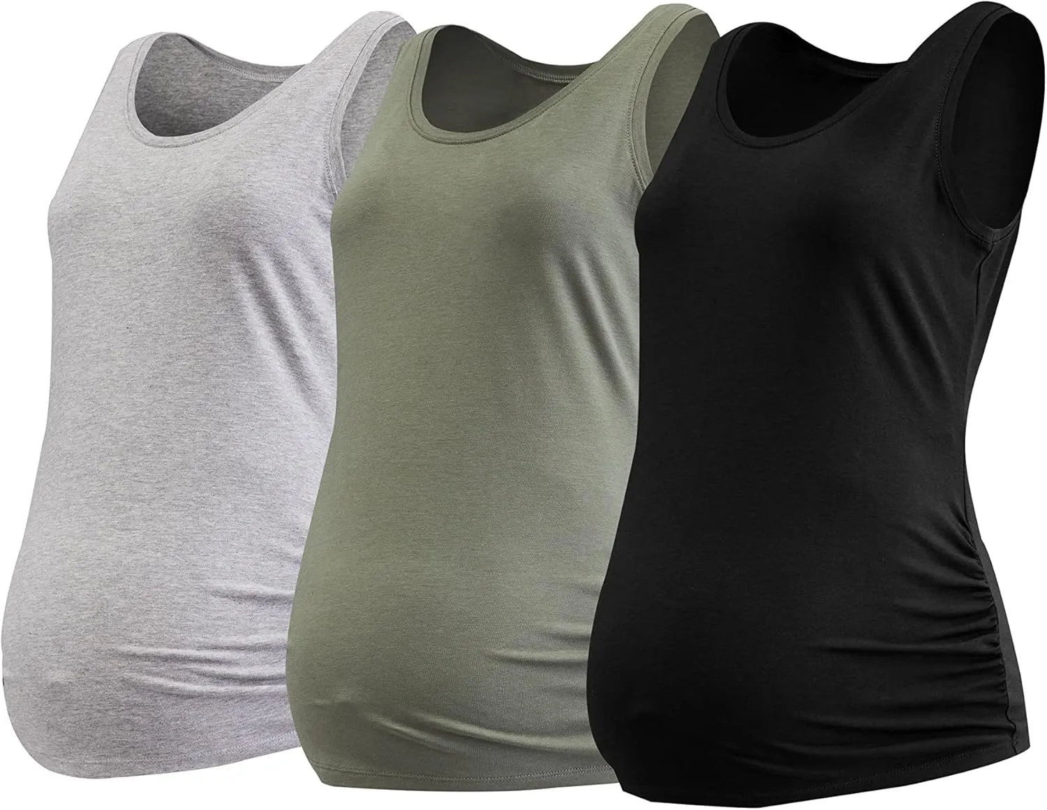 Motherhood Maternity Women's Sleeveless Scoop Neck Side Ruched Pregnancy Tank Top-3 Pack