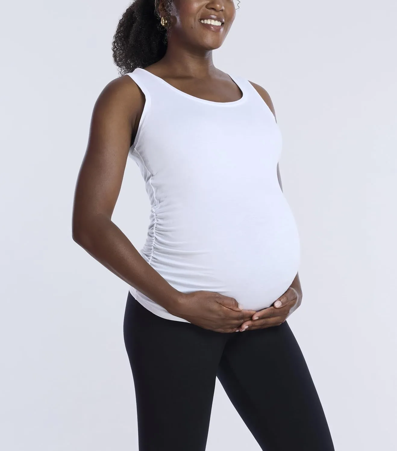 Motherhood Maternity Women's Sleeveless Scoop Neck Side Ruched Pregnancy Tank Top-3 Pack