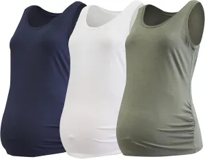 Motherhood Maternity Women's Sleeveless Scoop Neck Side Ruched Pregnancy Tank Top-3 Pack